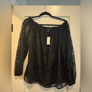 WHBM, NWT lace boat neck blouse, black size L